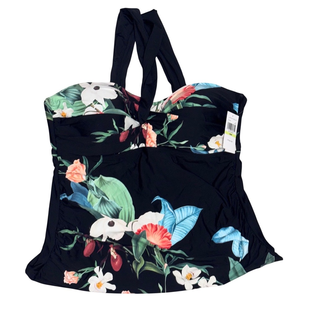 Jantzen Botanical Beauty Tankini Top Women 18W Black Floral New‎ JZ23800S - Picture 2 of 11